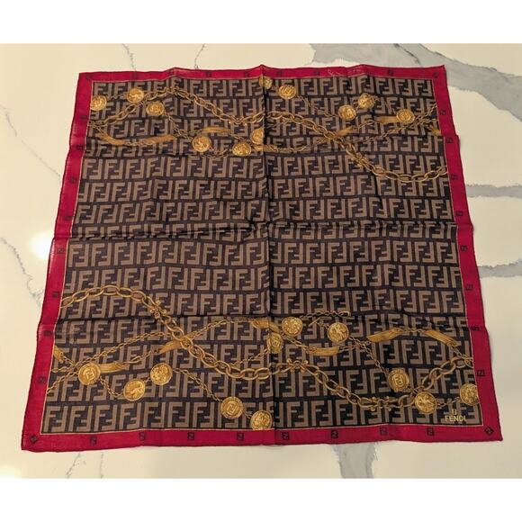 FENDI mini scarf handkerchief cotton FF unisex Women men bag hair Monogram - Picture 1 of 3